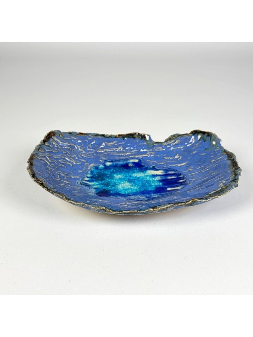 My Ocean Bahamas Studio Art Pottery Dish Handmade Blue Glaze Ragged Edge